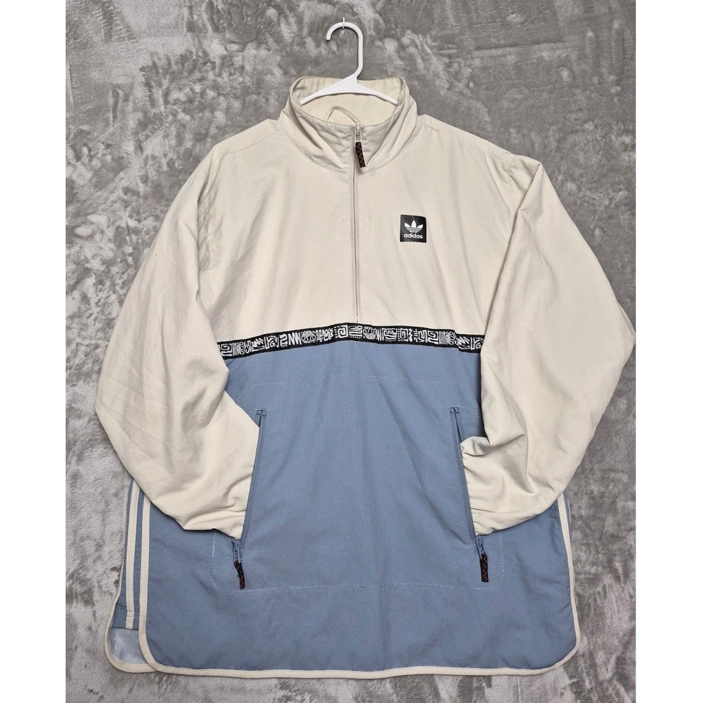Adidas Original Half Zip Windbreaker Cream Blue Colorblock Jacket Size M